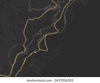 Vector city map of Monaco in France with yellow roads isolated on a brown background.