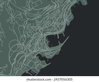 Vector city map of Monaco in France with white roads isolated on a green background.