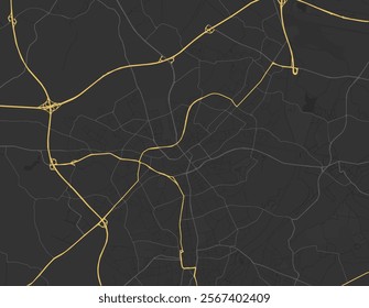 Vector city map of Monchengladbach in Germany with yellow roads isolated on a brown background.