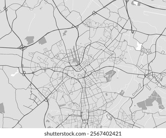 Vector city map of Monchengladbach in Germany with black roads isolated on a grey background.