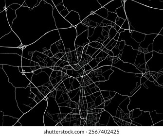 Vector city map of Monchengladbach in Germany with white roads isolated on a black background.