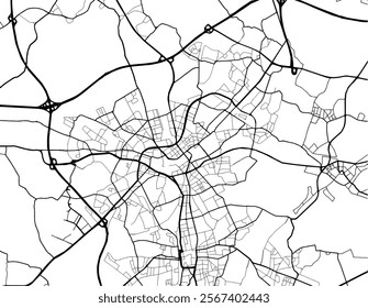 Vector city map of Monchengladbach in Germany with black roads isolated on a white background.