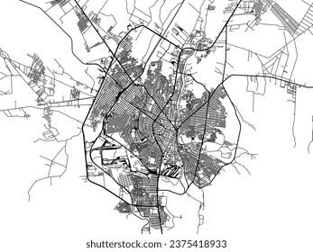 Vector city map of Monclova in Mexico with black roads isolated on a white background.