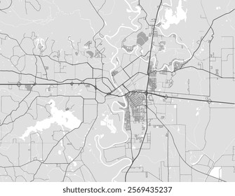 Vector city map of Monroe Louisiana in the United States of America with black roads isolated on a grey background.