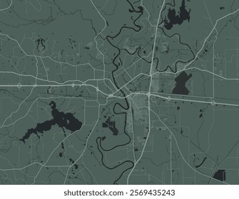 Vector city map of Monroe Louisiana in the United States of America with white roads isolated on a green background.