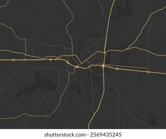 Vector city map of Monroe Louisiana in the United States of America with yellow roads isolated on a brown background.