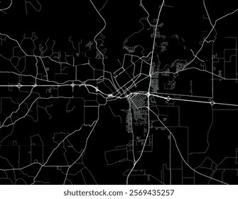 Vector city map of Monroe Louisiana in the United States of America with white roads isolated on a black background.