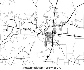 Vector city map of Monroe Louisiana in the United States of America with black roads isolated on a white background.