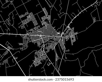 Vector city map of Montemorelos in Mexico with white roads isolated on a black background.