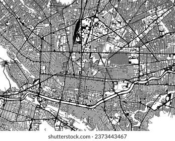 Vector city map of Monterrey Center in Mexico with black roads isolated on a white background.