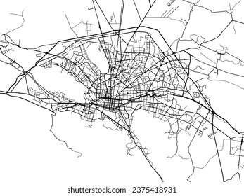 Vector city map of Monterrey in Mexico with black roads isolated on a white background.