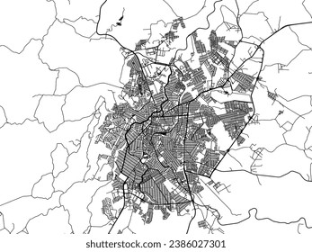 Vector city map of Montes Claros in Brazil with black roads isolated on a white background.