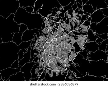 Vector city map of Montes Claros in Brazil with white roads isolated on a black background.