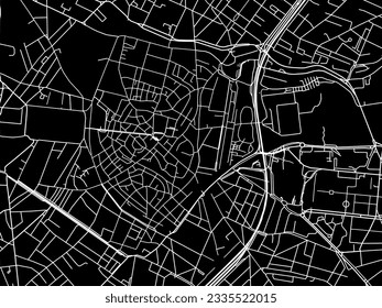 Vector city map of Montpellier Centre in France with white roads isolated on a black background.