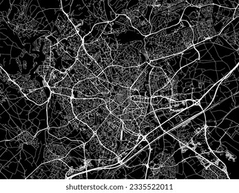 Vector city map of Montpellier in France with white roads isolated on a black background.