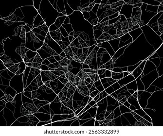 Vector city map of Montpellier in France with white roads isolated on a black background.