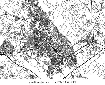 Mapa de la ciudad vector de Moradabad en la República de India con carreteras negras aisladas en un fondo blanco.
