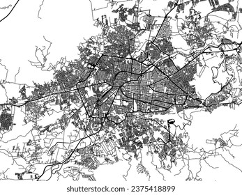 Vector city map of Morelia in Mexico with black roads isolated on a white background.