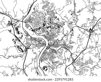 Vector city map of Morgantown West Virginia in the United States of America with black roads isolated on a white background.