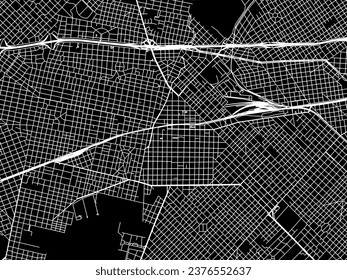 Vector city map of Moron in Argentina with white roads isolated on a black background.
