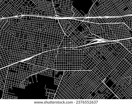 Vector city map of Moron in Argentina with white roads isolated on a black background.