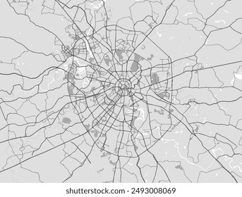 Vector city map of Moscow in the Russian Federation with black roads isolated on a grey background.