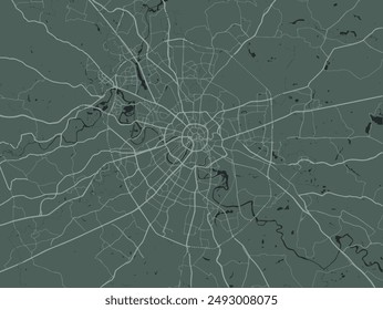 Vector city map of Moscow in the Russian Federation with white roads isolated on a green background.