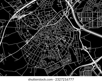 Mapa vectorial de Mostoles en España con carreteras blancas aisladas en un fondo negro.