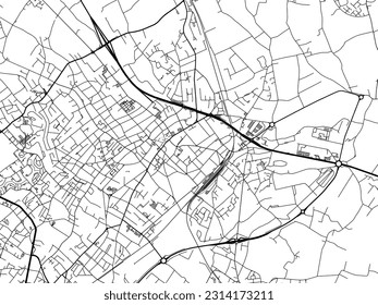 Vector city map of Mouscron in Belgium with black roads isolated on a white background.