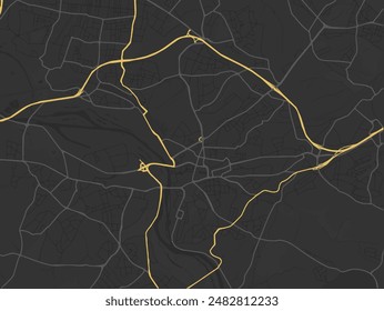 Vector city map of Mulheim in Germany with yellow roads isolated on a brown background.