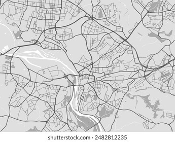 Vector city map of Mulheim in Germany with black roads isolated on a grey background.