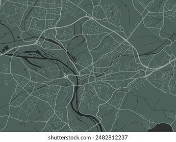 Vector city map of Mulheim in Germany with white roads isolated on a green background.