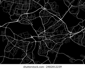 Vector city map of Mulheim in Germany with white roads isolated on a black background.