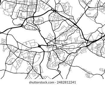 Vector city map of Mulheim in Germany with black roads isolated on a white background.