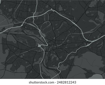 Vector city map of Mulheim in Germany with white roads isolated on a grey background.