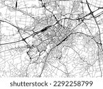 Vector city map of Mulhouse in the France with black roads isolated on a white background.