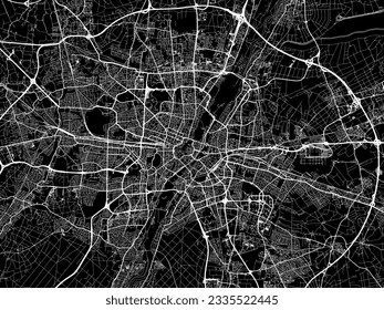 Vector city map of Munchen Metropole in Germany with white roads isolated on a black background.