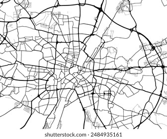 Vector city map of Munchen Metropole in Germany with black roads isolated on a white background.