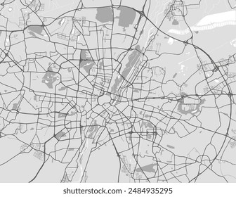 Vector city map of Munchen Metropole in Germany with black roads isolated on a grey background.