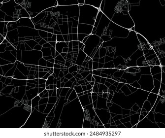 Vector city map of Munchen Metropole in Germany with white roads isolated on a black background