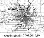 Vector city map of Muncie Indiana in the United States of America with black roads isolated on a white background.