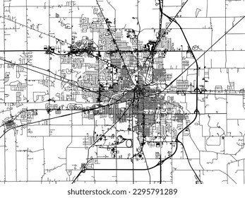 Vector city map of Muncie Indiana in the United States of America with black roads isolated on a white background.