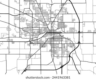 Vector Stadtplan von Muncie Indiana in den Vereinigten Staaten von Amerika mit schwarzen Straßen isoliert auf einem weißen Hintergrund.