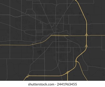 Vector Stadtplan von Muncie Indiana in den Vereinigten Staaten von Amerika mit gelben Straßen isoliert auf einem braunen Hintergrund.