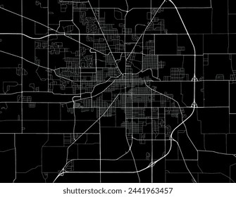 Vector Stadtplan von Muncie Indiana in den Vereinigten Staaten von Amerika mit weißen Straßen isoliert auf einem schwarzen Hintergrund.