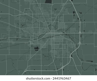 Vector Stadtplan von Muncie Indiana in den Vereinigten Staaten von Amerika mit weißen Straßen isoliert auf einem grünen Hintergrund.