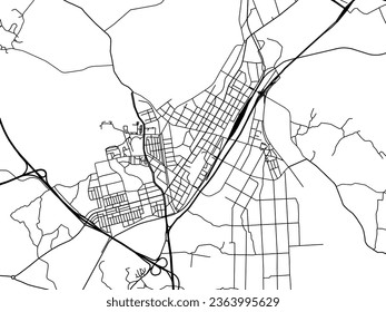 Vector city map of Mungyeong in the South Korea with black roads isolated on a white background.