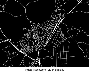 Mapa de la ciudad vector de Mungyeong en Corea del Sur con caminos blancos aislados en un fondo negro.