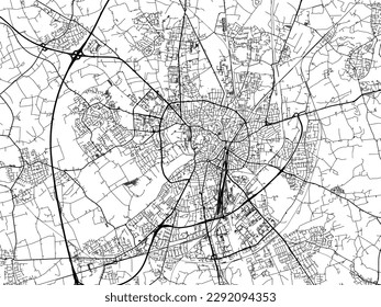 Vector city map of Munster in the Germany with black roads isolated on a white background.