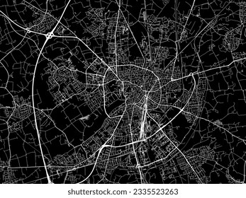 Vector city map of Munster in Germany with white roads isolated on a black background.